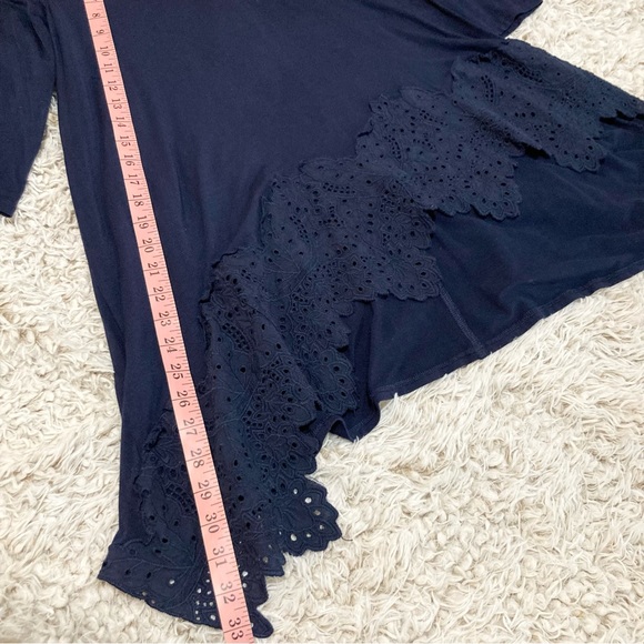 Pebble and Stone Navy Tunic Lace High Low Asymmetrical Top Size Small S - Picture 8 of 9